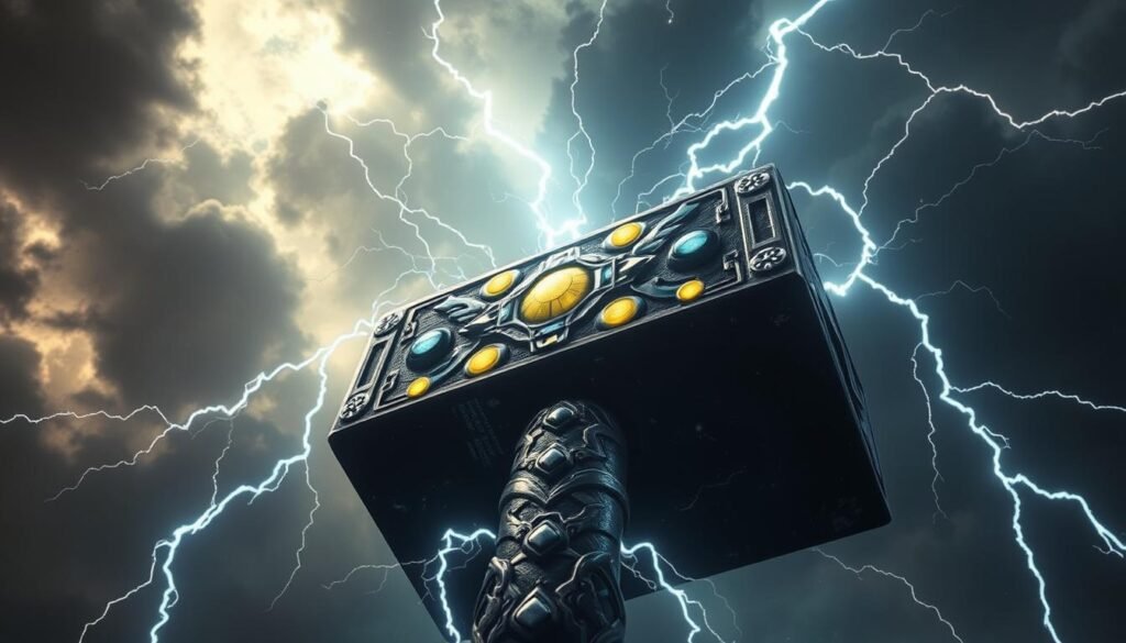 A breathtaking scene of the mighty UTown Thor's Hammer, surrounded by a thunderous storm. The legendary weapon stands tall, its enchanted surface glowing with an otherworldly power. Dramatic lighting casts deep shadows, accentuating the hammer's intricate details. The background is shrouded in an ominous, cloudy sky, hinting at the immense strength and mysticism of this legendary artifact. Sparks of electricity crackle around the hammer, creating a sense of raw, untamed energy. The perspective places the viewer in awe, capturing the sheer scale and majesty of this iconic gaming experience. A breathtaking scene of the mighty UTown Thor's Hammer, surrounded by a thunderous storm. The legendary weapon stands tall, its enchanted surface glowing with an otherworldly power. Dramatic lighting casts deep shadows, accentuating the hammer's intricate details. The background is shrouded in an ominous, cloudy sky, hinting at the immense strength and mysticism of this legendary artifact. Sparks of electricity crackle around the hammer, creating a sense of raw, untamed energy. The perspective places the viewer in awe, capturing the sheer scale and majesty of this iconic gaming experience.